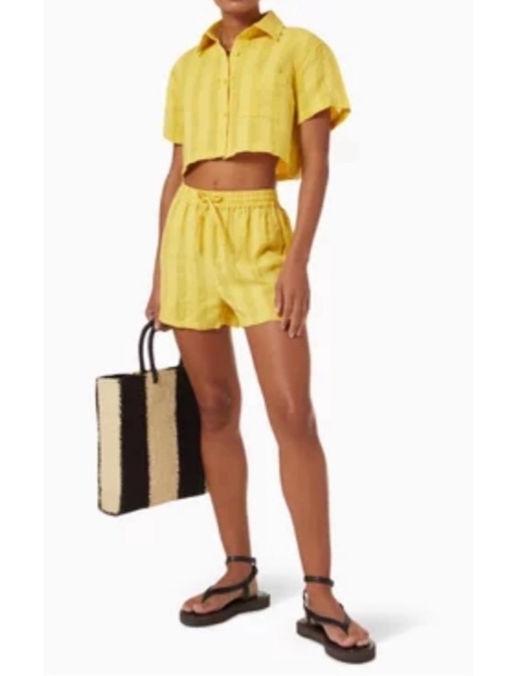 Solid and Striped CROPPED CABANA SHIRT-LINEN STRIPE BUTTERCUP